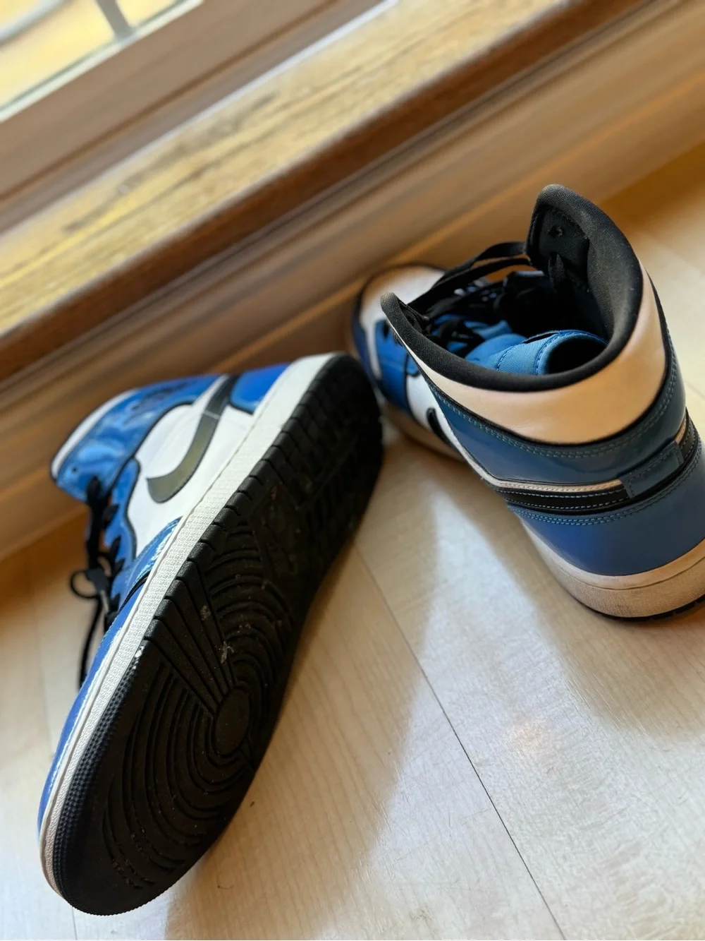 Jordan Men’s High-Top Sneakers in White, Blue and Black